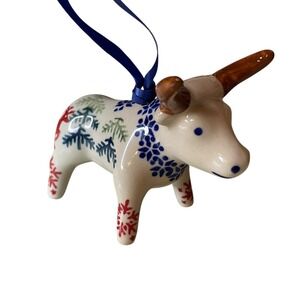 Polish Pottery Ox Ornament Christmas Handmade in Poland Manufaktura Tree Gift